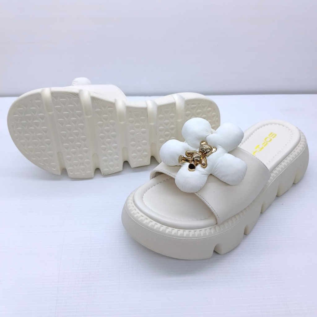 SANDAL SELOP WANITA WEDGES IMPORT BAHAN EMPUK MOTIF LUCU REALPICT SOFIYA FREE BOX