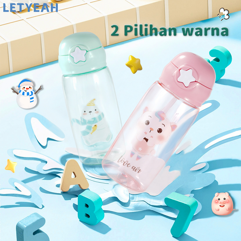 letyeah Botol minum anak dengan sedotan /tempat minum 520ml botol air minum aesthetic /Bpa free