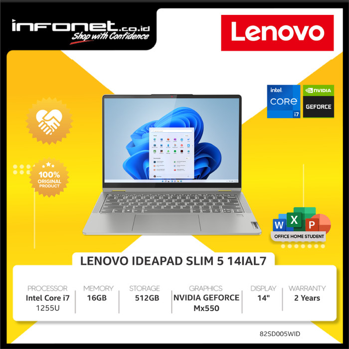 LENOVO IDEAPAD SLIM 5 14IAL7 I7 1255U 16GB 512GB MX550 W11 OHS