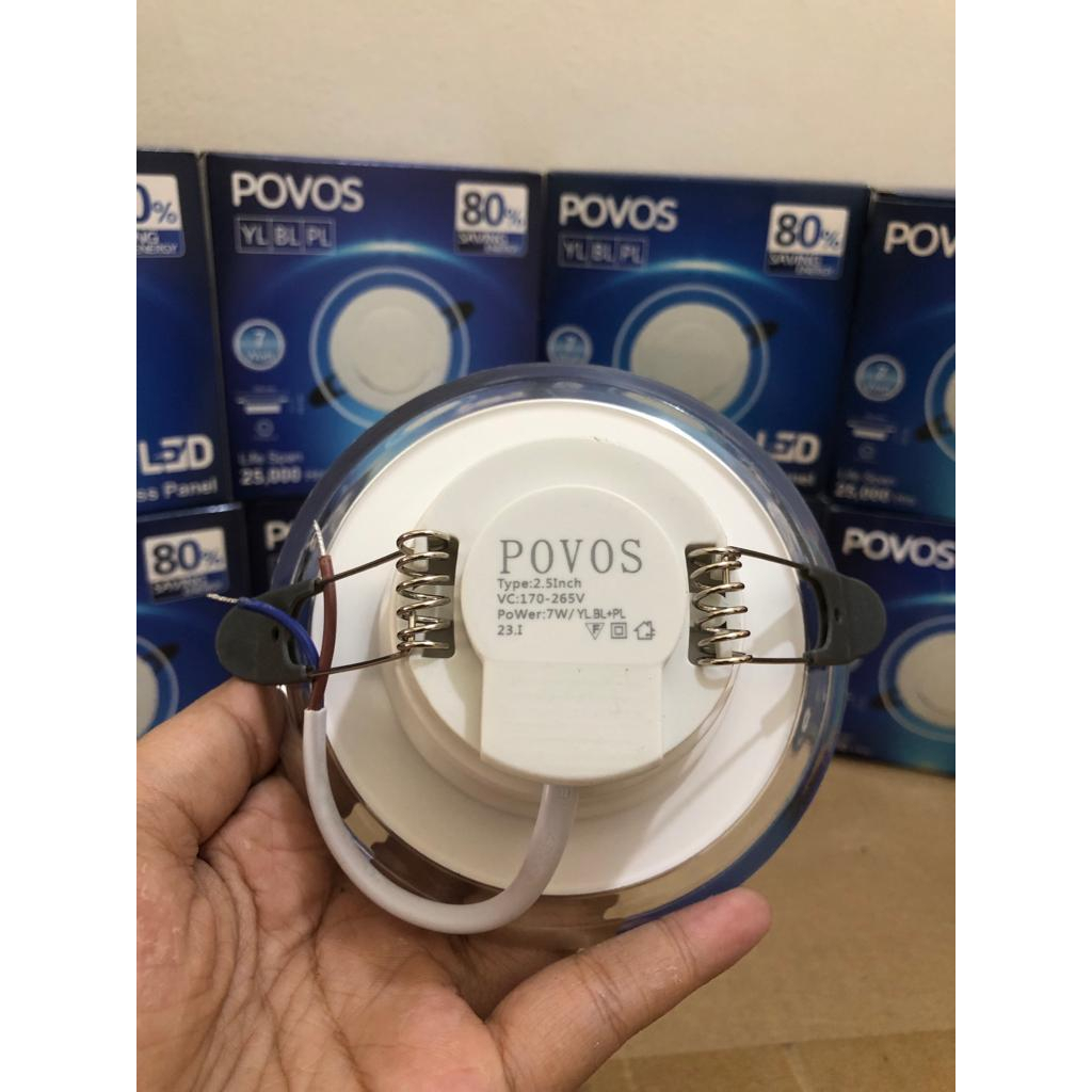 Lampu Plafon Downlight LED 3 Warna Merk POVOS (biru, kuning, ungu)