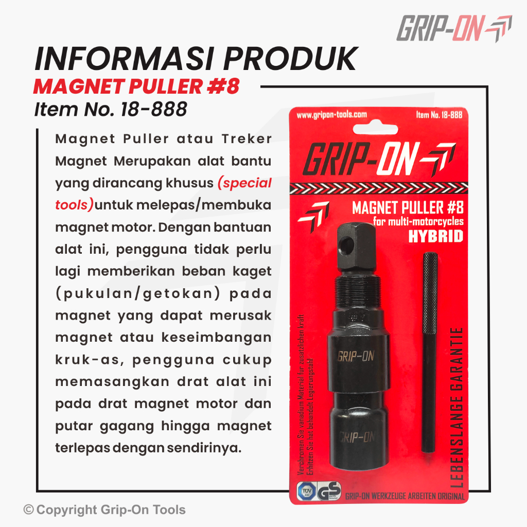 Grip-On Magnet Puller #8 Hybrid Treker Magnet 2 Tipe Untuk Motor Honda Kawasaki Suzuki Yamaha Multifungsi 2 IN 1