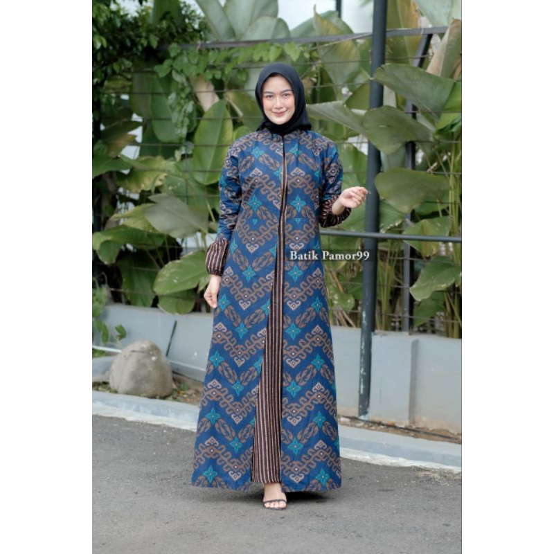 Gamis batik muslimah, dress modern premium, dress muslim, gamis batik kombinasi