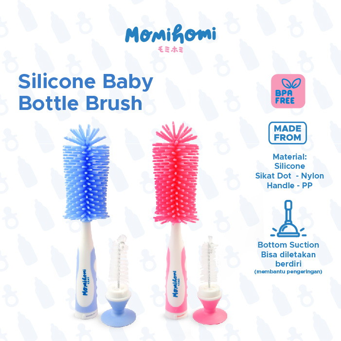 Momi Homi Silicone Baby Bottle Cleaner Brush 3001 Pembersih botol dot bayi 2 in 1 bahan silikon / Sikat pembersih untuk botol bayi multifungsi pegangan panjang dapat memutar 360 derajat / Baby bottle cleaner brush sikat pembersih dot bayi botol susu bayi