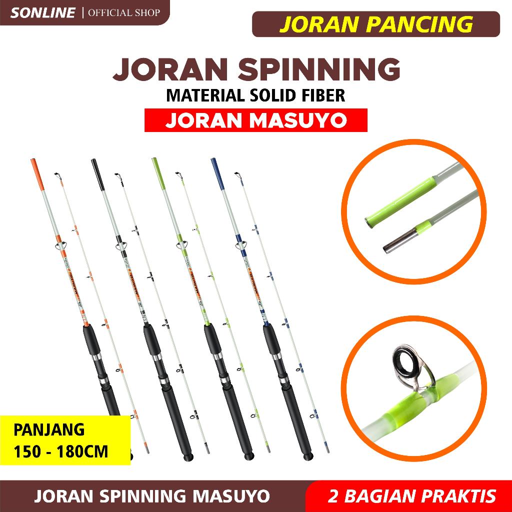 SONLINE Joran Pancing Spinning Fishing Rod Fishing Pole Transparan Fiber Solid Spinning 1.50m - 1.80m Joran Pancing Fishing Pole Alat Pancing MASUYO