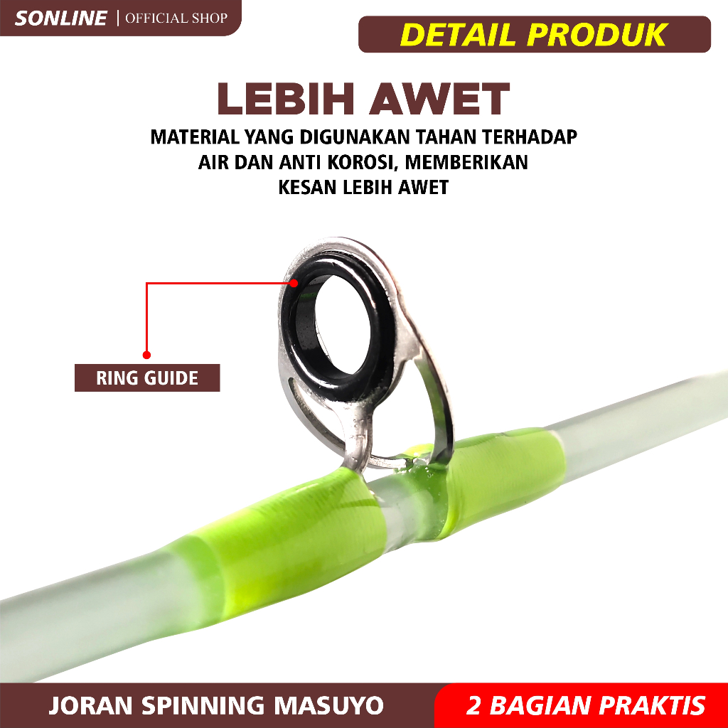 SONLINE Joran Pancing Spinning Fishing Rod Fishing Pole Transparan Fiber Solid Spinning 1.50m - 1.80m Joran Pancing Fishing Pole Alat Pancing MASUYO