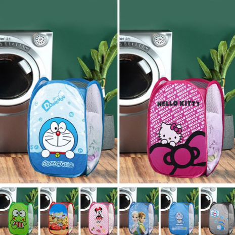 Keranjang Baju Kotor Tas Laundry  Keranjang Baju Mini Kartun Jaring 28 cm × 24.5 cm × 40 cm