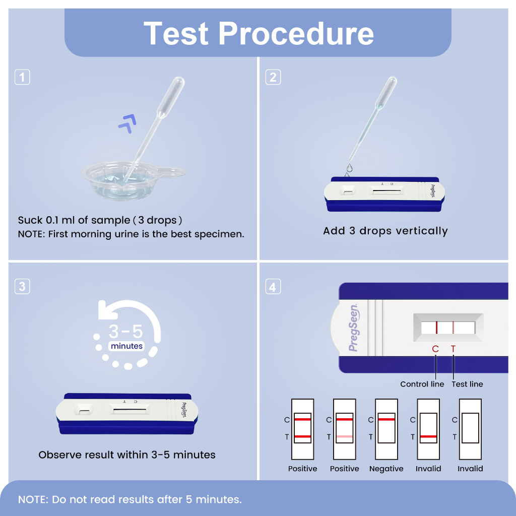 5Tests PREGSEEN UPT Pengujian Kehamilan Kit Ketepian Tinggi &gt; 99,99% Untuk Pengujian Hamil HCG Wanita