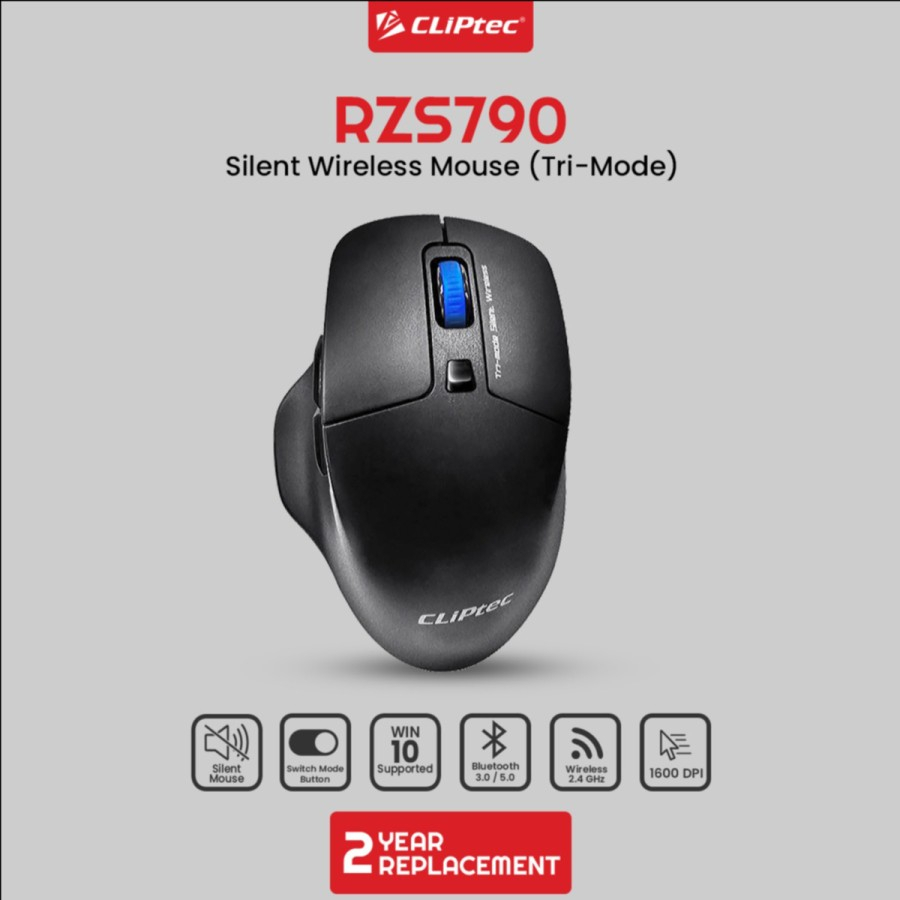 Mouse Silent Wireless Tri-Mode CLIPtec RZS790 1600dpi (TriMox-Xilent)