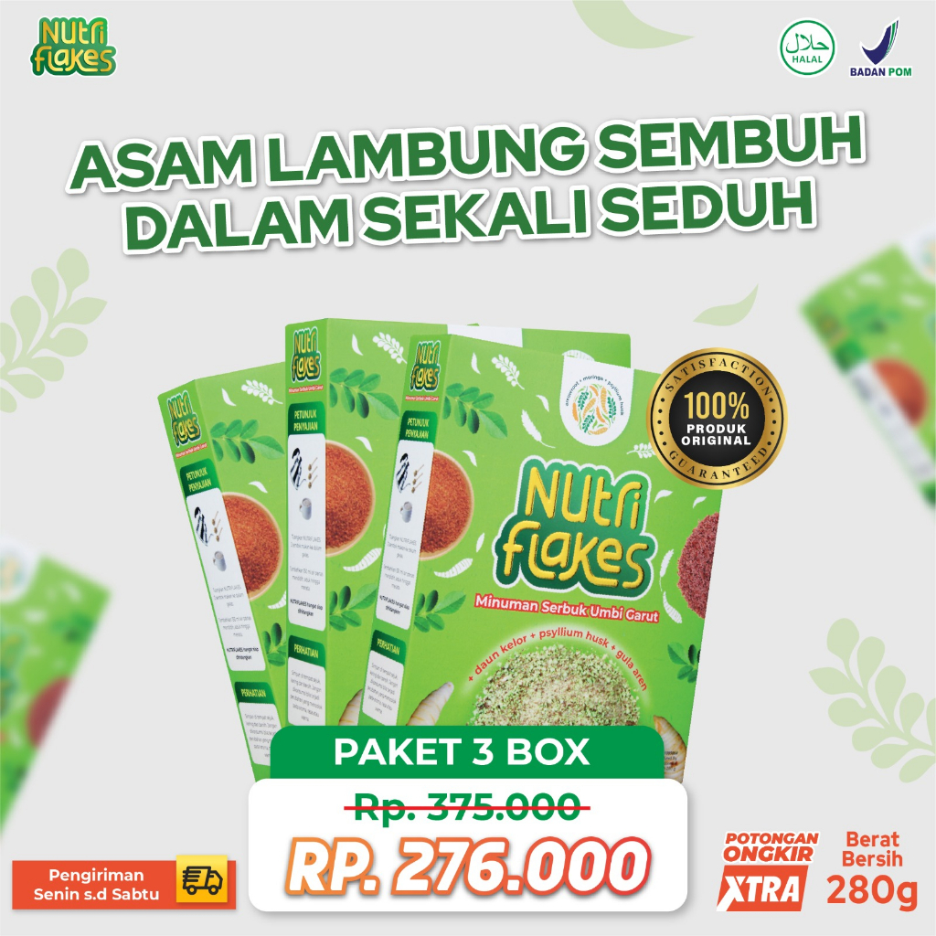 Nutriflakes Umbi Garut Asam Lambung Original 3 Box