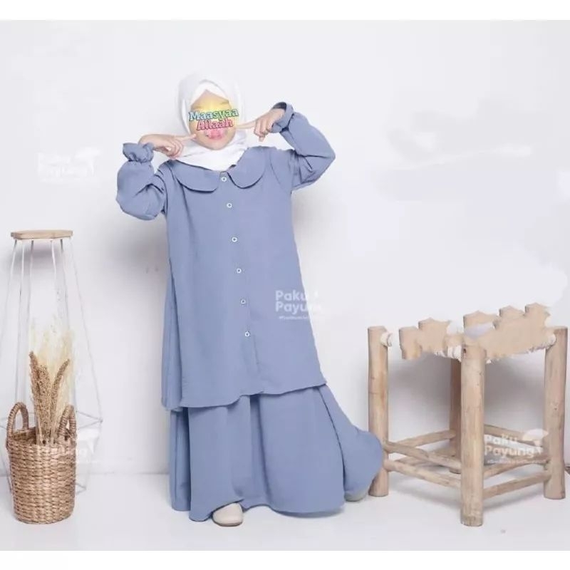 set rok CRINKLE anak perempuan 8-12 tahun/busana muslim anak perempuan viral/one set dress crinkle a
