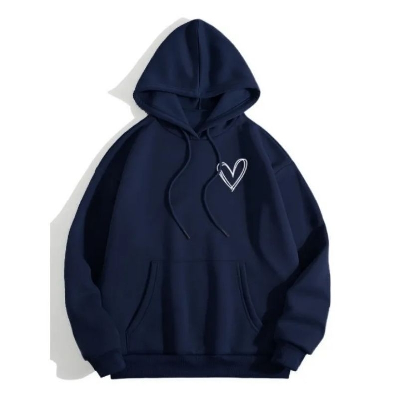 Sweater Hoodie SIMPLE HEART Jumper Bahan Fleece Ukuran S M L XL XXL XXXL