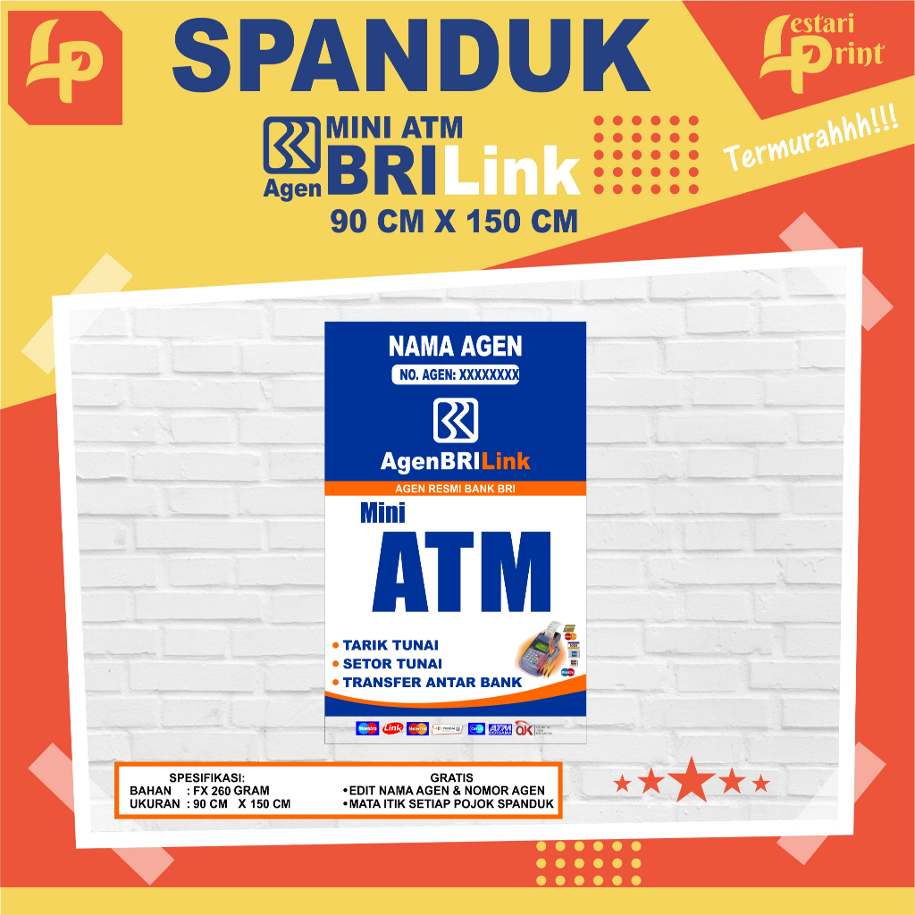 SPANDUK BANNER MINI ATM BRILINK 90CM X 150CM | LESTARI PRINT