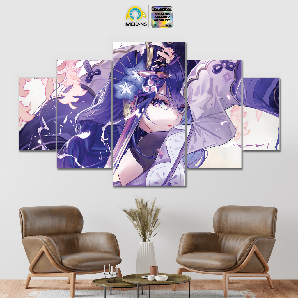 MEKANS 1 SET Pajangan Hiasan dinding GENSHIN IMPACT RAIDEN SHOGUN 5pcs Poster Kayu Wall Decor