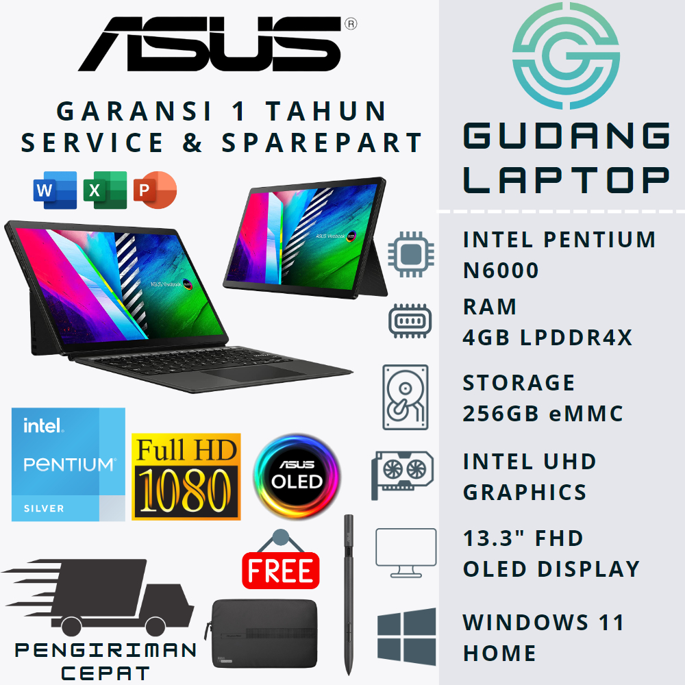 ASUS VIVOBOOK 13 SLATE OLED T3300 N6000 256GB FHD TOUCHSCREEN 2IN1 TABLET WIN11