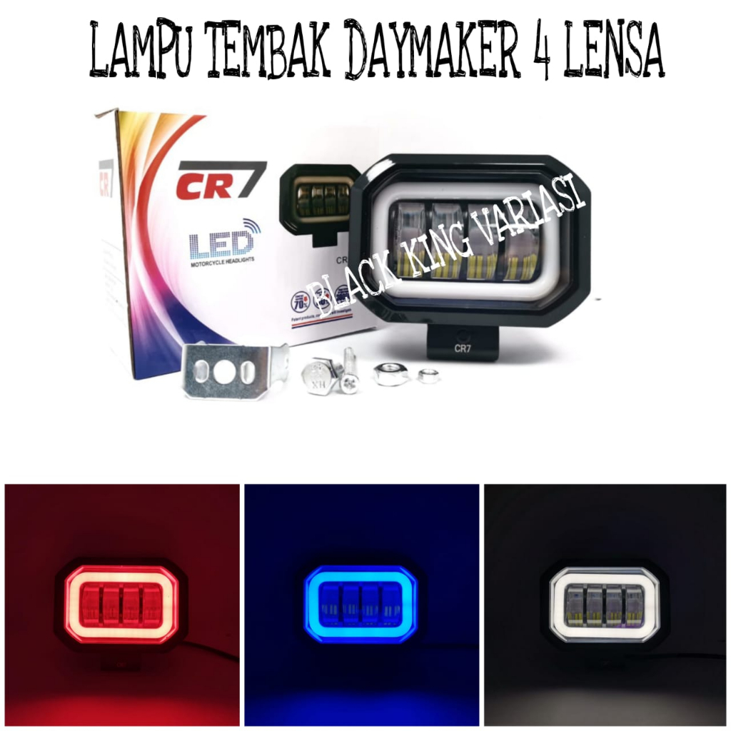 Lampu Tembak Sorot LED CWL 4 Mata Lensa Kotak CR 7 Lampu Tembak Daymaker 4 Lensa 40 Watt Kotak Ring Lampu Daymaker