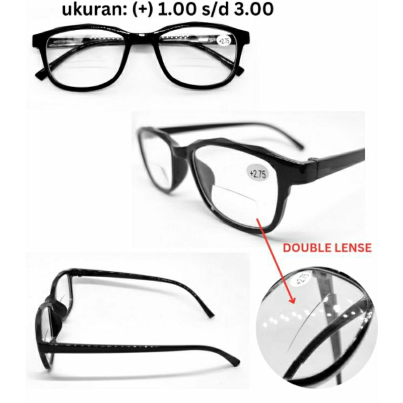 Harga grosir kacamata plus (+) lensa double bawah + atas normal  kacamata baca kwalitas terbaik + Pria/wanita