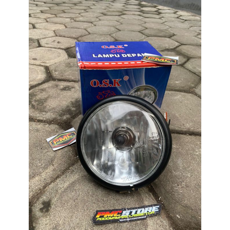 Lampu CB Pesek Jute Headlamp Batok hitam crom kaca putih Reflektor RX King Megapro