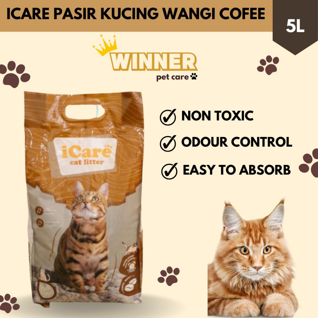 ICARE Premium Import Pasir Kucing Cat Litter Wangi Coffee 5 Liter