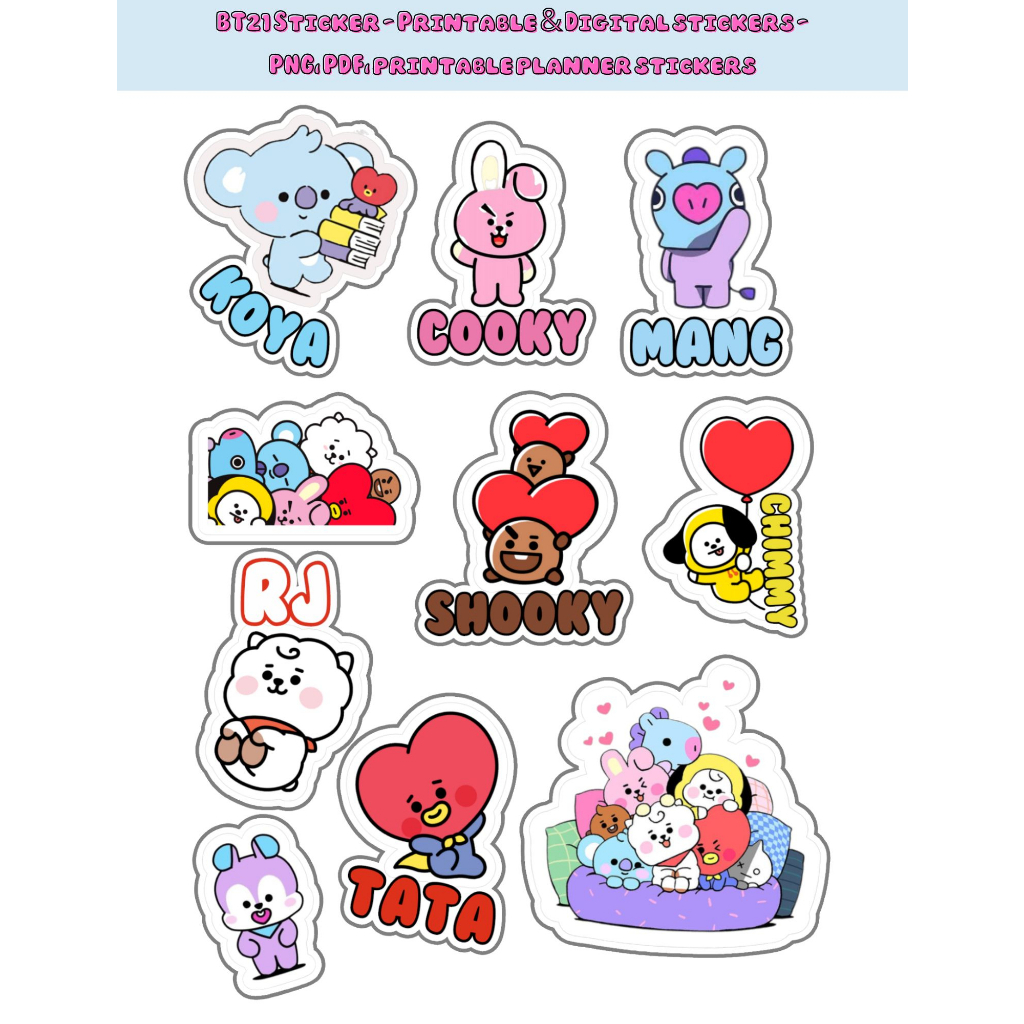 

BT21 Stickers - Printable & Digital stickers - PNG, PDF, printable planner stickers