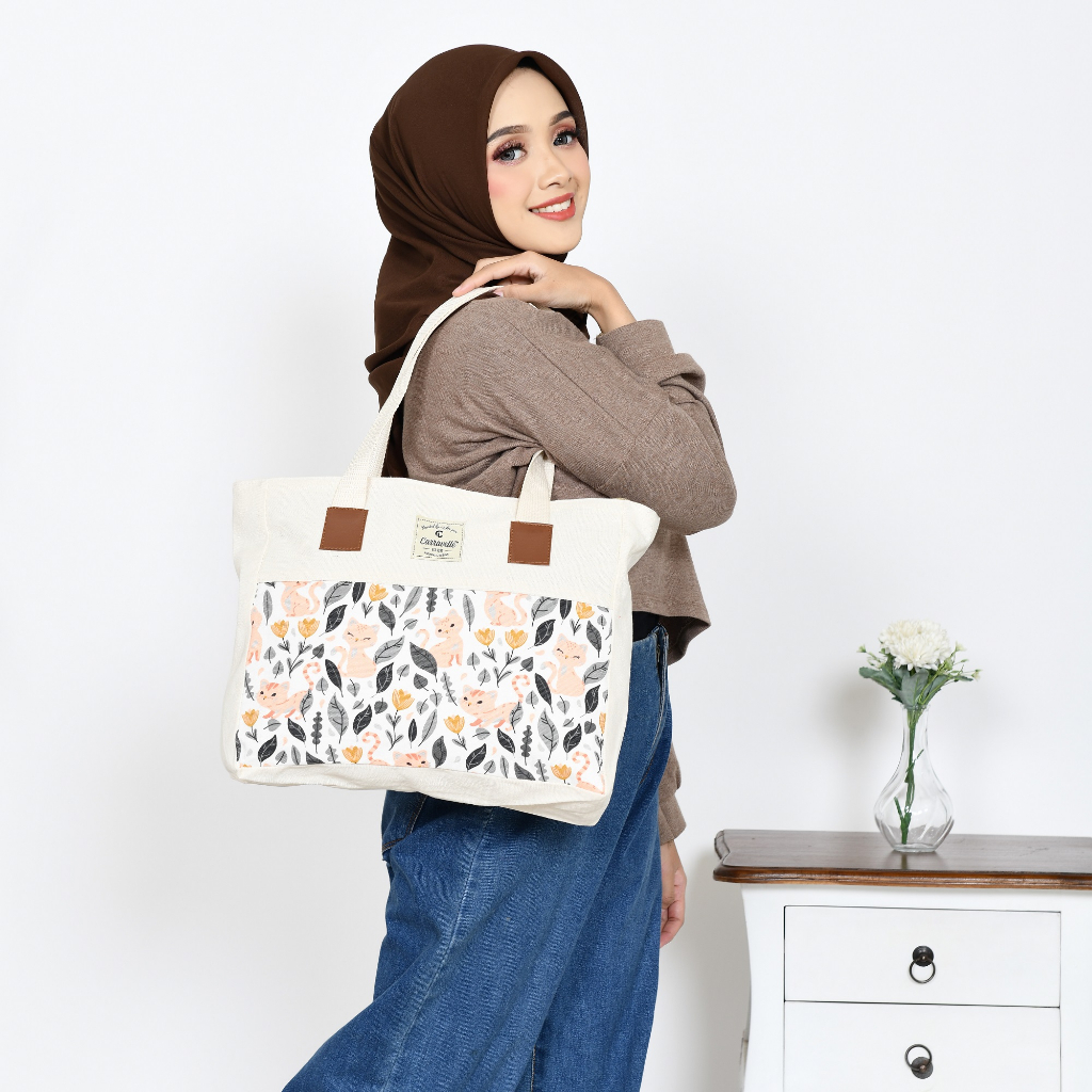 TOTEBAG WANITA RESLETING / TAS TOTE BAG KANVAS SHOPPING/KULIAH/SEMINAR  LANDSCAPE BISA CUSTOM SABLON