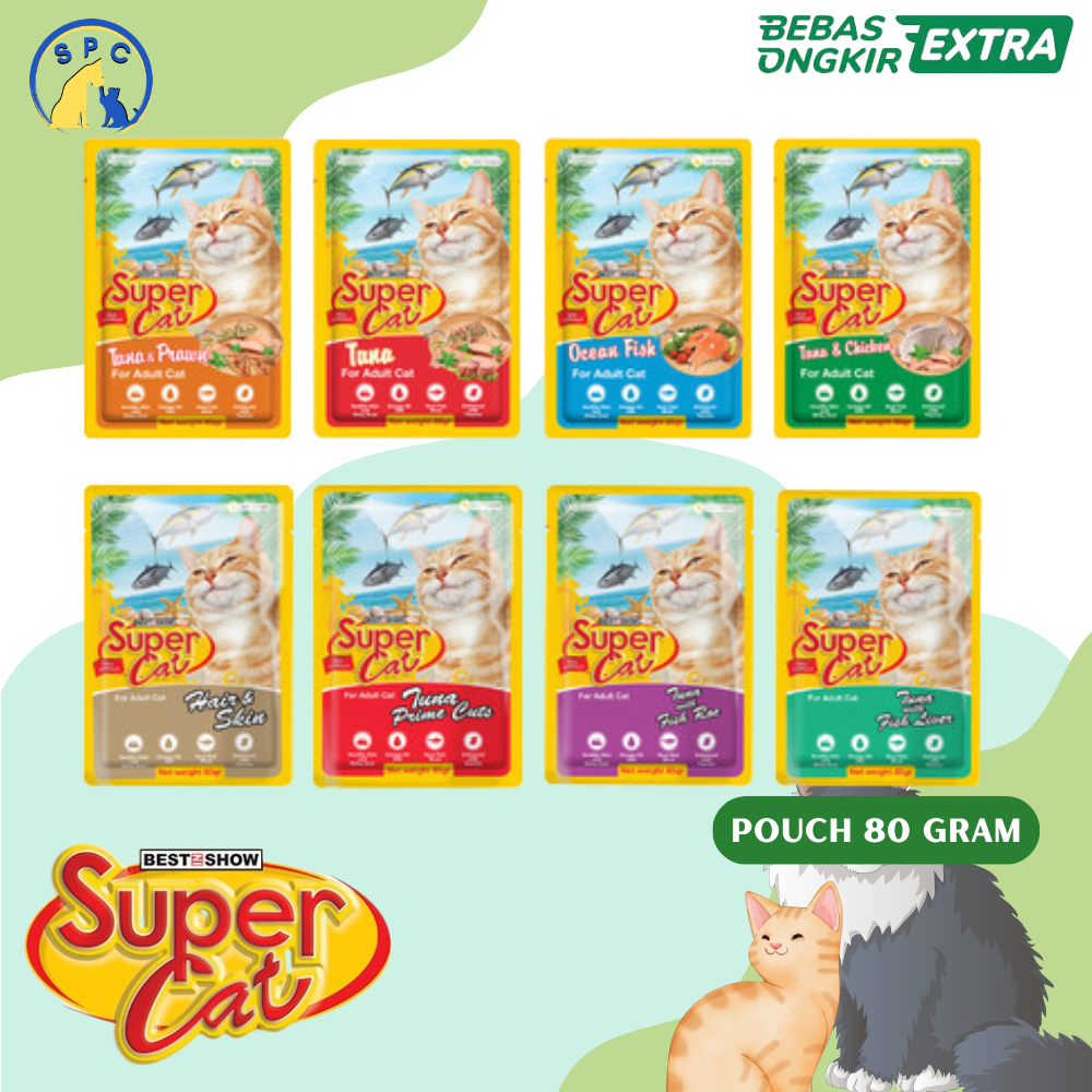 SUPER CAT Pouch 85Gr Makanan Kucing Basah Murah Premium Kitten Adult