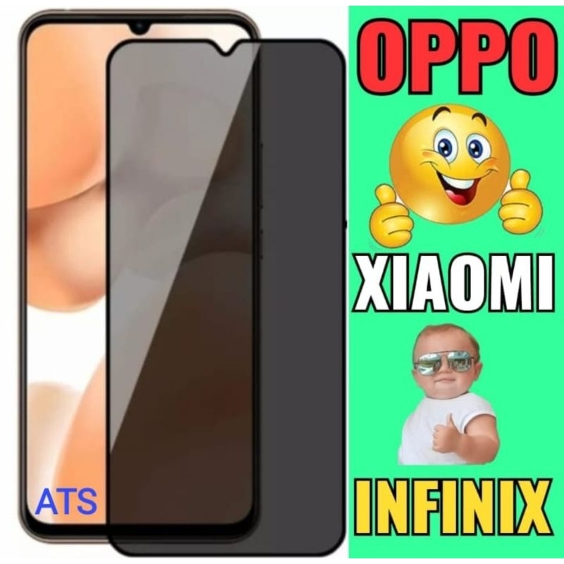 TG KACA TG SPY TG ANTI GORES SPY TEMPERED GLASS MATTE FILM CERAMIC PRIVACY SPY TYPE TIPE KATEGORI PELINDUNG LAYAR HANDPHONE TIPE PENGAMAN LAYAR DEPAN TIPE PELINDUNG LAYAR ANTI-SPY BAHAN PENGAMAN LAYAR TEMPERED GLASS OPPO INFINIX REDMI TEMPERED GLASS SPY