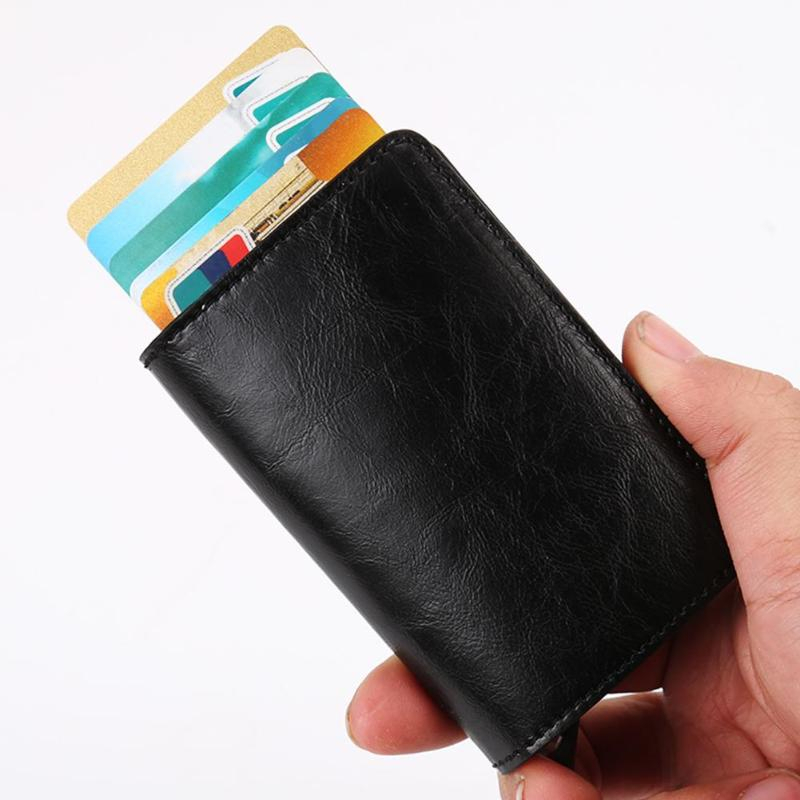 Dompet Kartu Anti RFID Bahan Kulit dengan Holder Aluminium - KB005