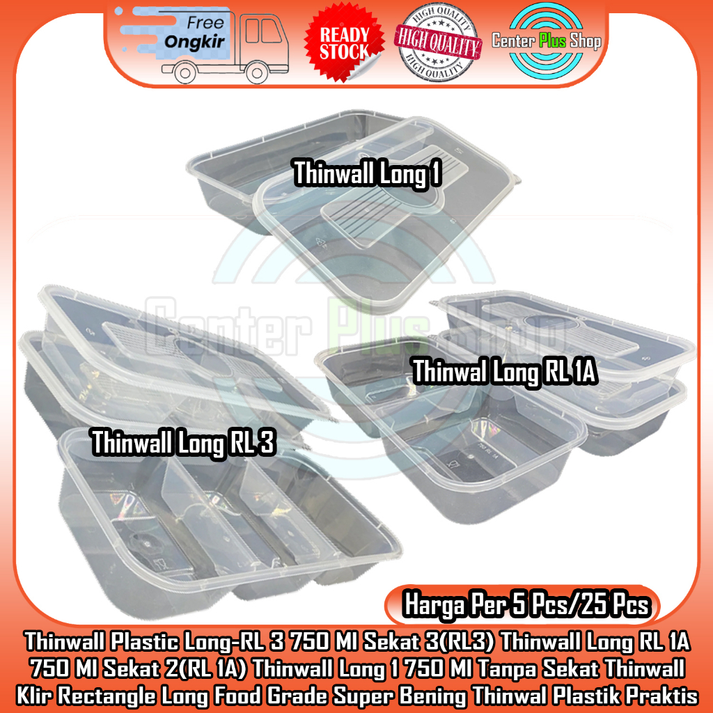 1 Bungkus Isi 25 Pcs Thinwall Kotak Makan Plastic Long RL3 750 ml Sekat 3 RL1A Sekat 2 RL1A Sekat 1 