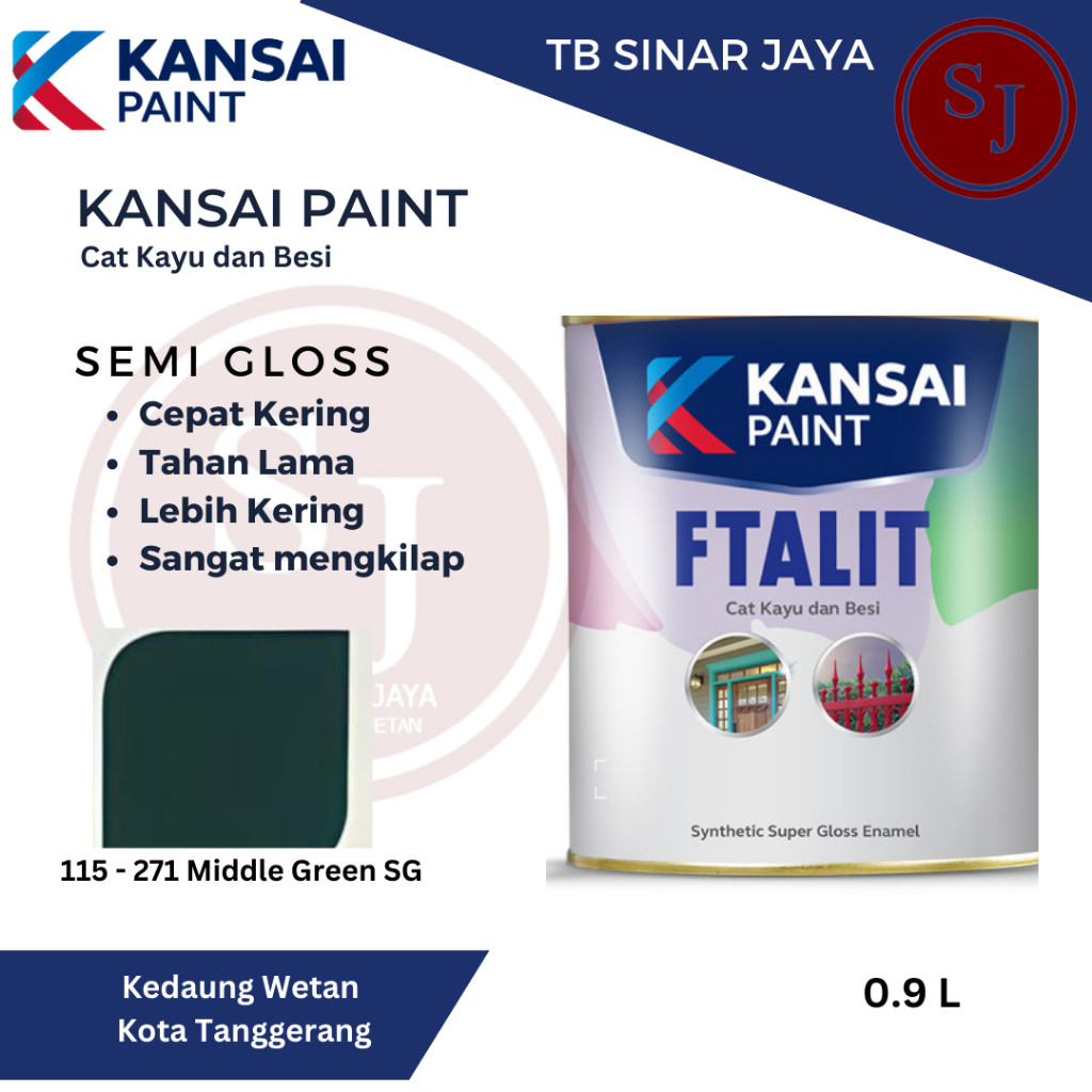 Cat Kayu dan Besi Ftalit Semi Gloss Kansai Paint 1KG 115 - 271 Middle Green SG