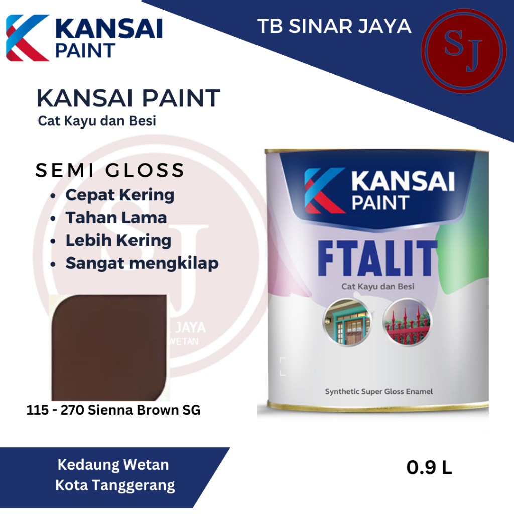 Cat Kayu dan Besi Ftalit Semi Gloss Kansai Paint 1kg 115 - 270 Sienna Brown SG