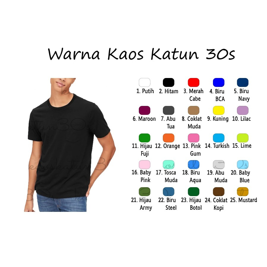Kaos Katun 30s, Kaos Oblong Polos, Kaos Katun Polos
