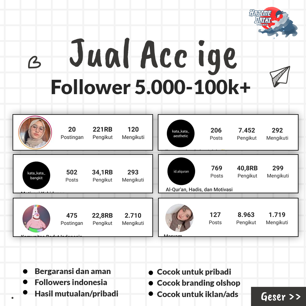 JUAL AKUN IG SIAP PAKAI 5.000 - 100K INDONESIA AMAN DAN BERGARANSI 100%