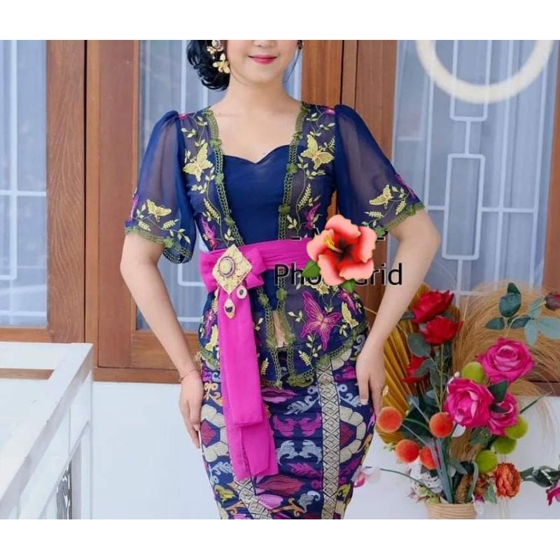 KAIN KEBAYA BORDIR Bali motif DAUN KERAWANG sutra crepe kualitas premium