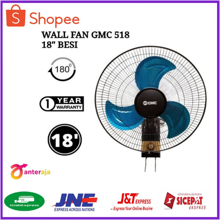 GMC 518 [ BISA COD ] Kipas angin Dinding Besi Tornado Wall Fan 18 inch Garansi Resmi