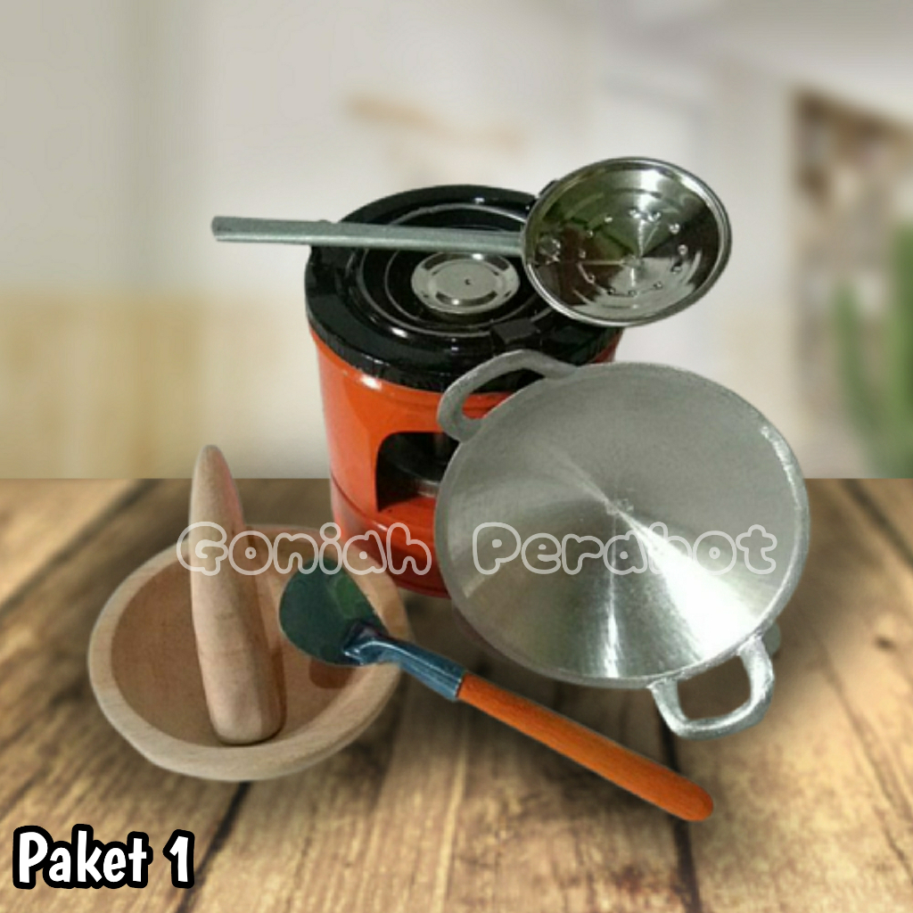 Set Mainan Masak Masakan Anak / Paket Kompor Wajan Susuk Serok Set Talenan Pisau Plus Cobek Mini Mur