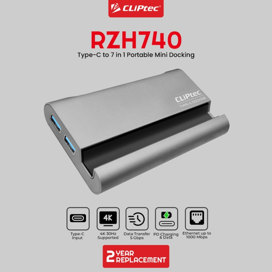 USB HUB CLIPtec RZH740TYPE-C 7 in 1 Portable Mini Docking