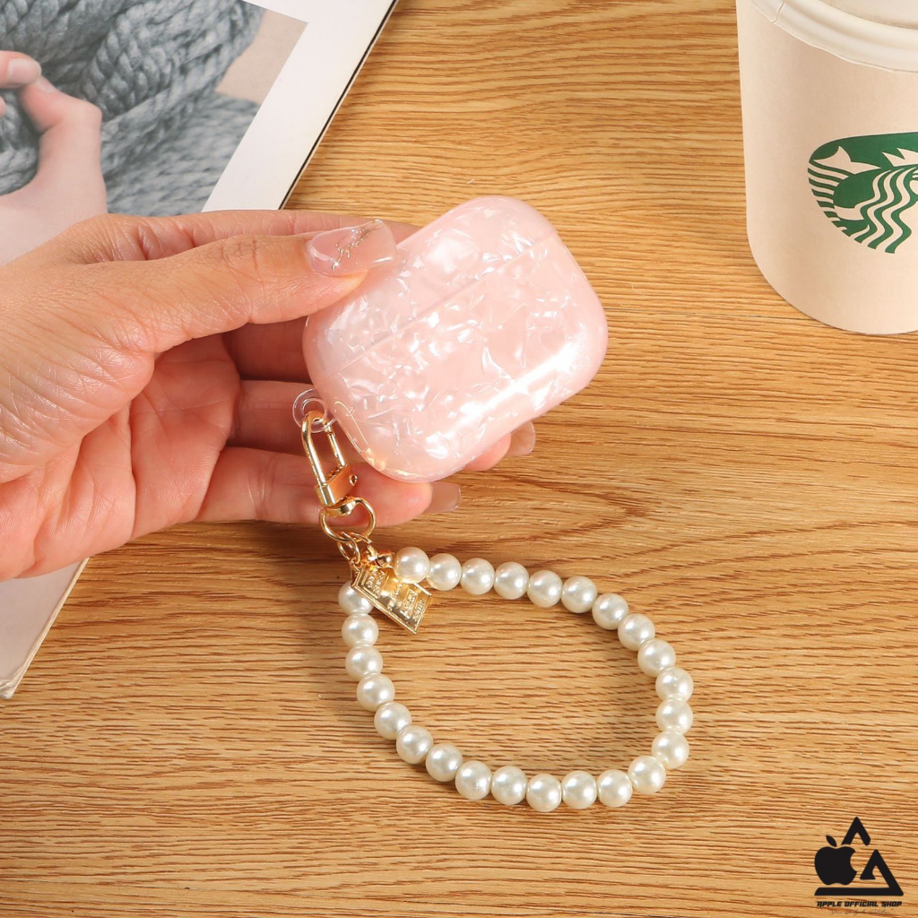 Premium Silikon Case Apple AirPods Motif Shell Pattern + Tali Mutiara Silicone Earpods Inpods Earphone Motif Pearl Kerang Softcase Cover Pouch Hand Grip Gantungan Handgrip Motif Keren Mewah High Class Karakter Cartoon