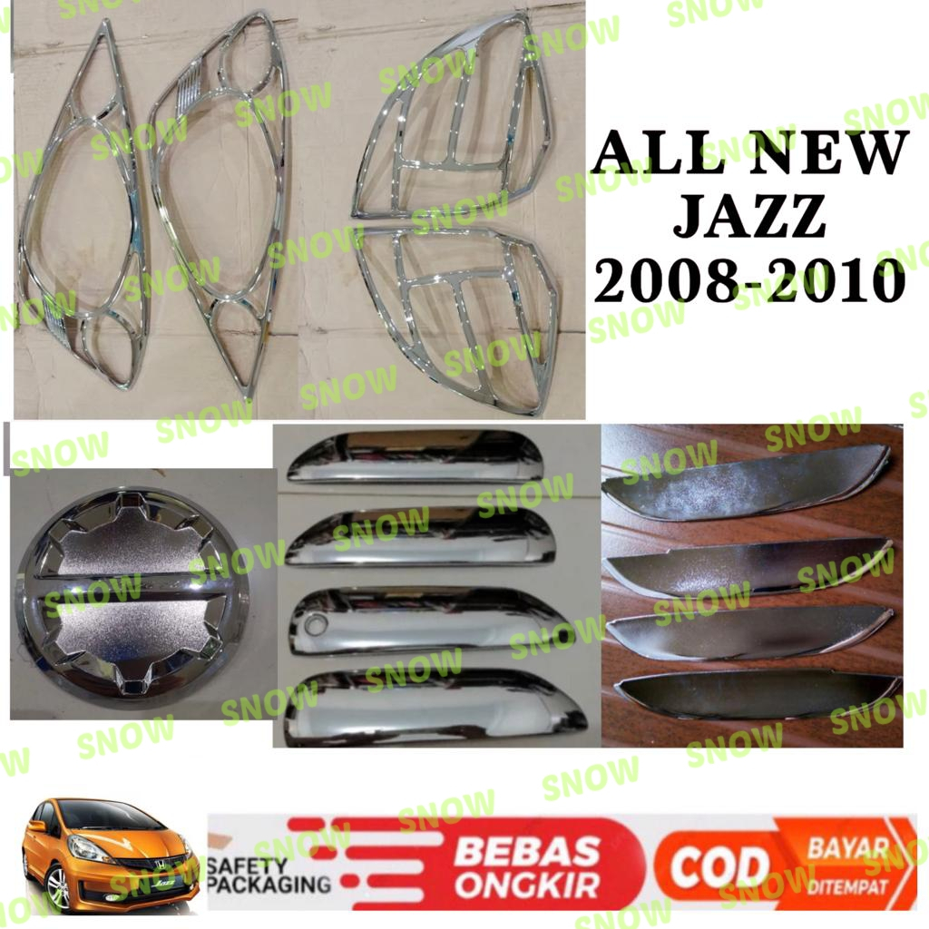 Paket Garnish Lampu Depan Belakang Outer Handle Tank Cover All New Jazz 2008 2010 Hitam Chrome