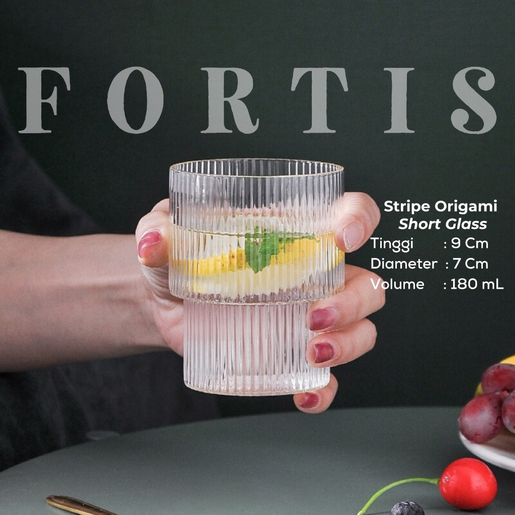 Gelas Stripe Origami Glass Cafe Hotel Coffee Bar Classic Cangkir Mug Estetik Premium Glassware