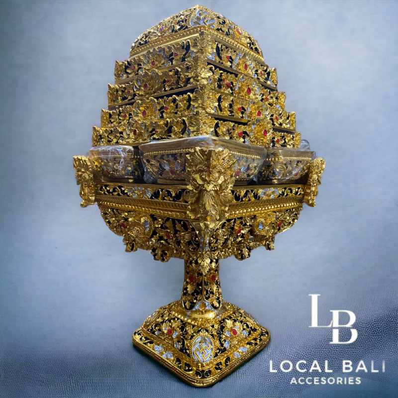Dulang ukiran bali prada persegi tumpuk set besar 38 cm