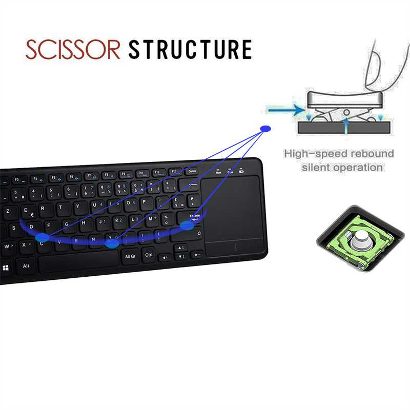 Keyboard Wireless QWERTY dengan Touchpad Keyboard Nirkabel Touchpad Kontrol Portabel Nyaman Berkualitas