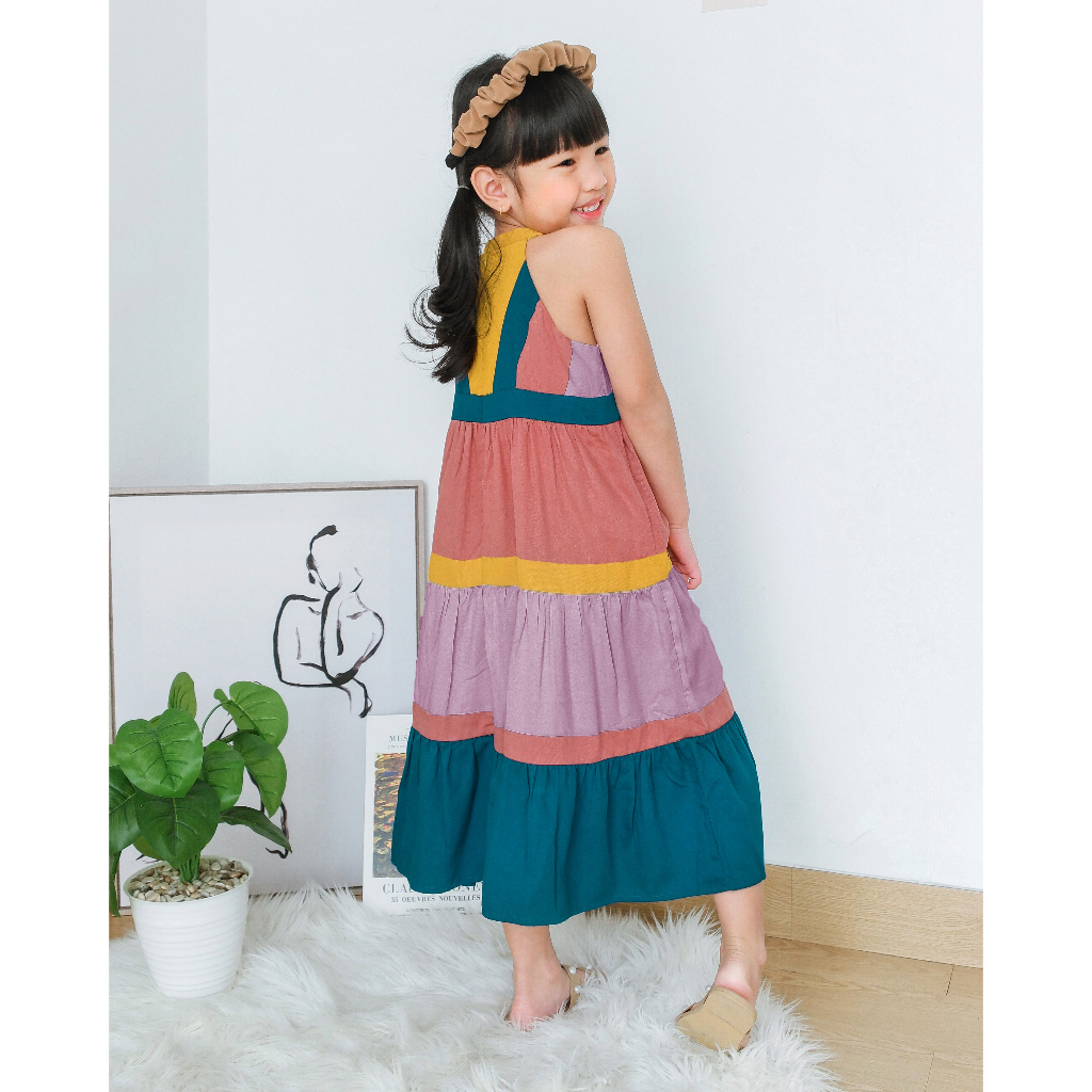 HAZEL MIDI DRESS | Dress Anak Perempuan | Dress Rayon Anak | Dress Midi | Dress Mix Warna