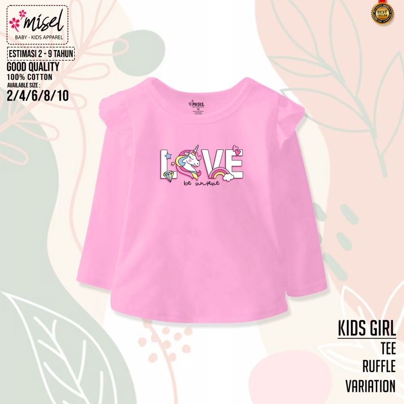 Baju Kaos Anak Perempuan Cewek Lengan Panjang Original Misel Ruffle Usia 2 3 4 5 6 7 8 Tahun