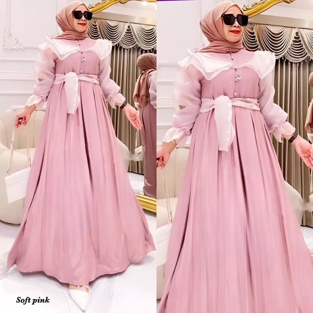 Shella Dress Jumbo L, XL ,XXL, Gamis Dewasa Maxi Dress Baju Wanita Kekinian Long Dress Busui Gamis Pesta Bahan Polo Linen Premium