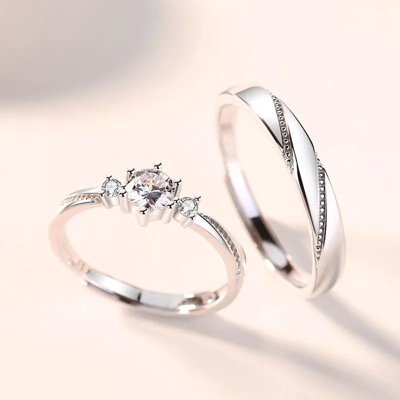 BL 01 Cincin Couple Pasangan Elegan Berlian Kristal S925 Perak Pria Wanita Pasangan Fashion Perhiasan Pernikahan Pertunangan Rings Adjustable Size