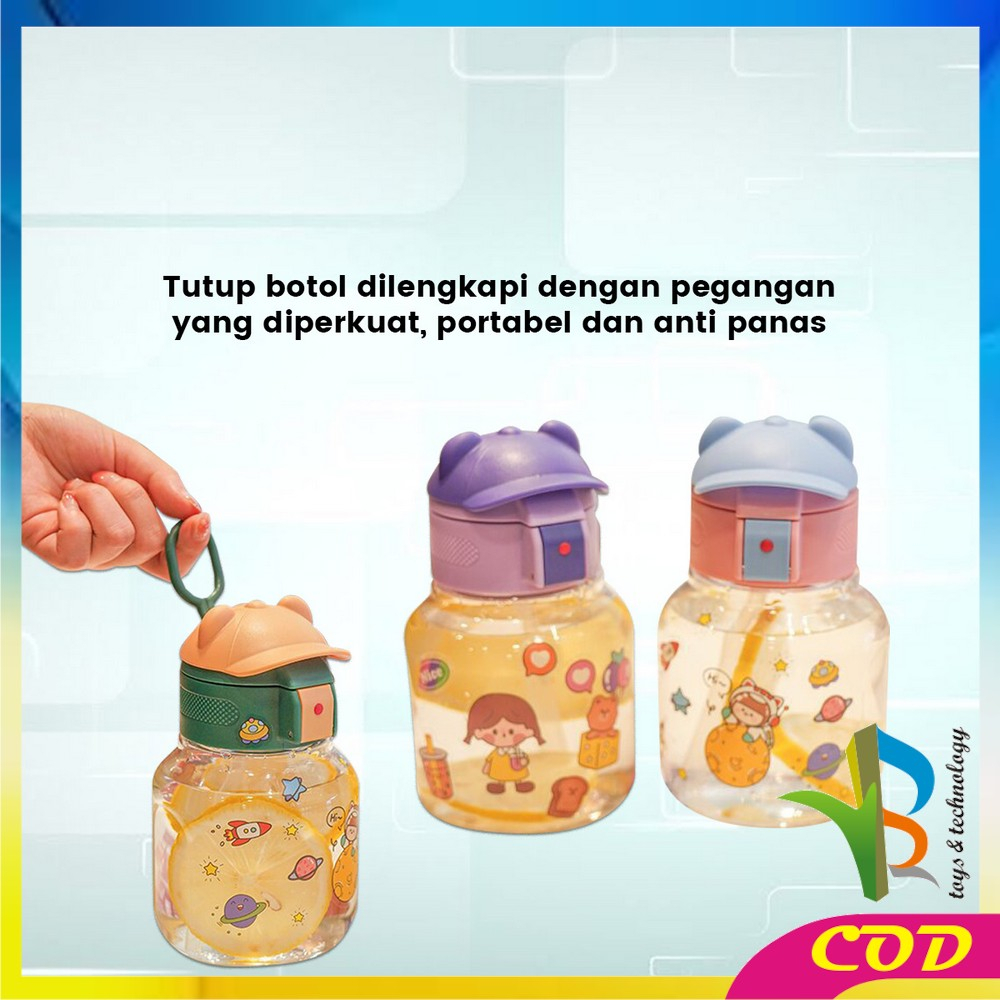 RB-C827 Botol Minum Anak Karakter BPA FREE Motif Topi 580ML dengan Sedotan / Tempat Minum Lucu dengan Pegangan Silikon Anak Tumbler Portable Food Grade