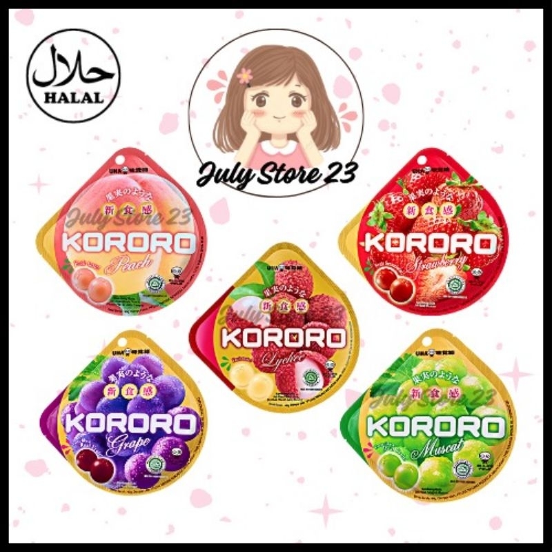 

Permen KORORO UHA jelly candy Peach, Strawberry, Grape, Muscat, Lychee 40ge