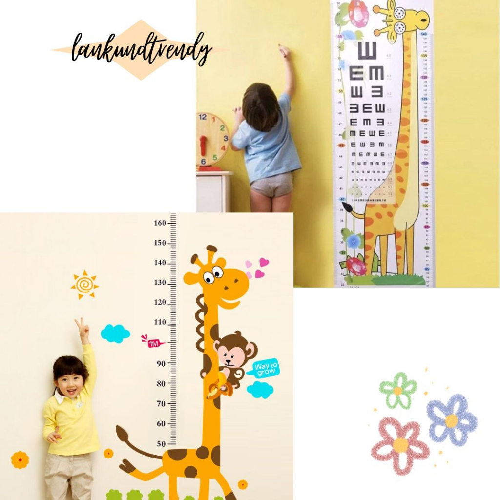 Sticker Tinggi Badan Anak Karakter Motif Jerapah / Wall Sticker Pengukur Tinggi Badan Anak Karakter