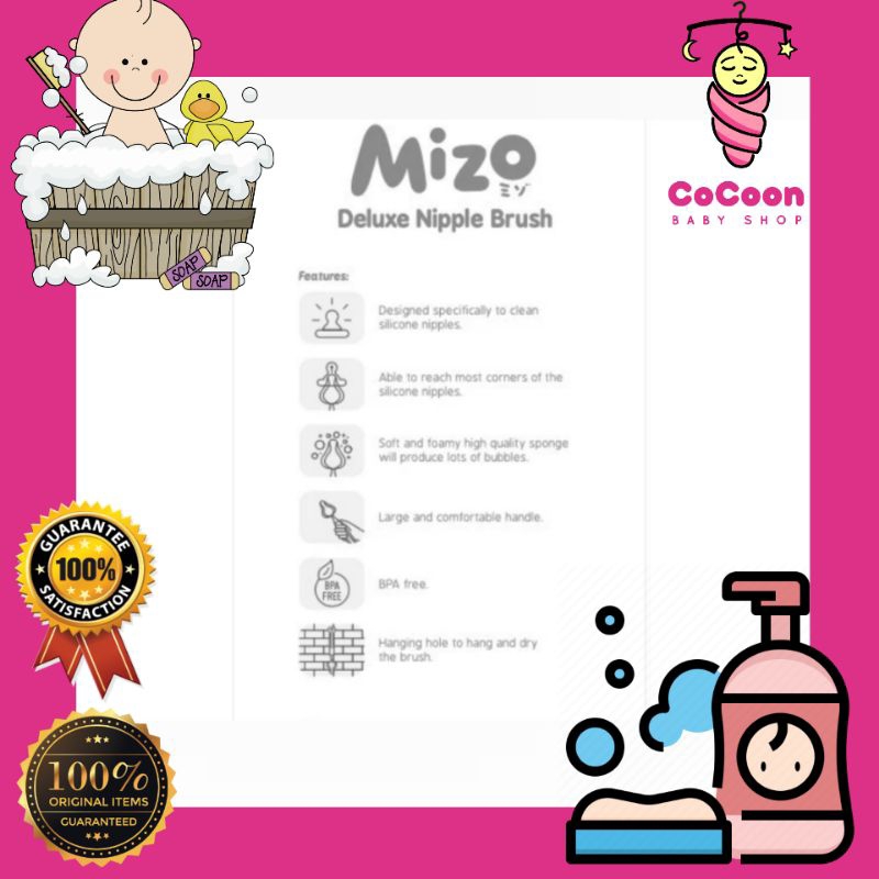 Pembersih Dot Botol / Sikat Dot Bayi Mizo Deluxe Nipple Brush 2 pcs