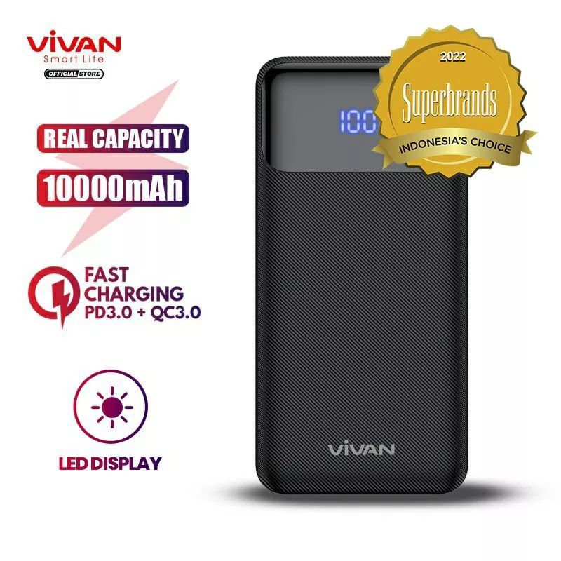 VIVAN POWERBANK POWER BANK 10000MAH 10000 MAH VPB-X10 VPB X10 BLACK MOBILE HITAM GARANSI RESMI ORI ORIGINAL ASLI 10% NEW BARU GRESS